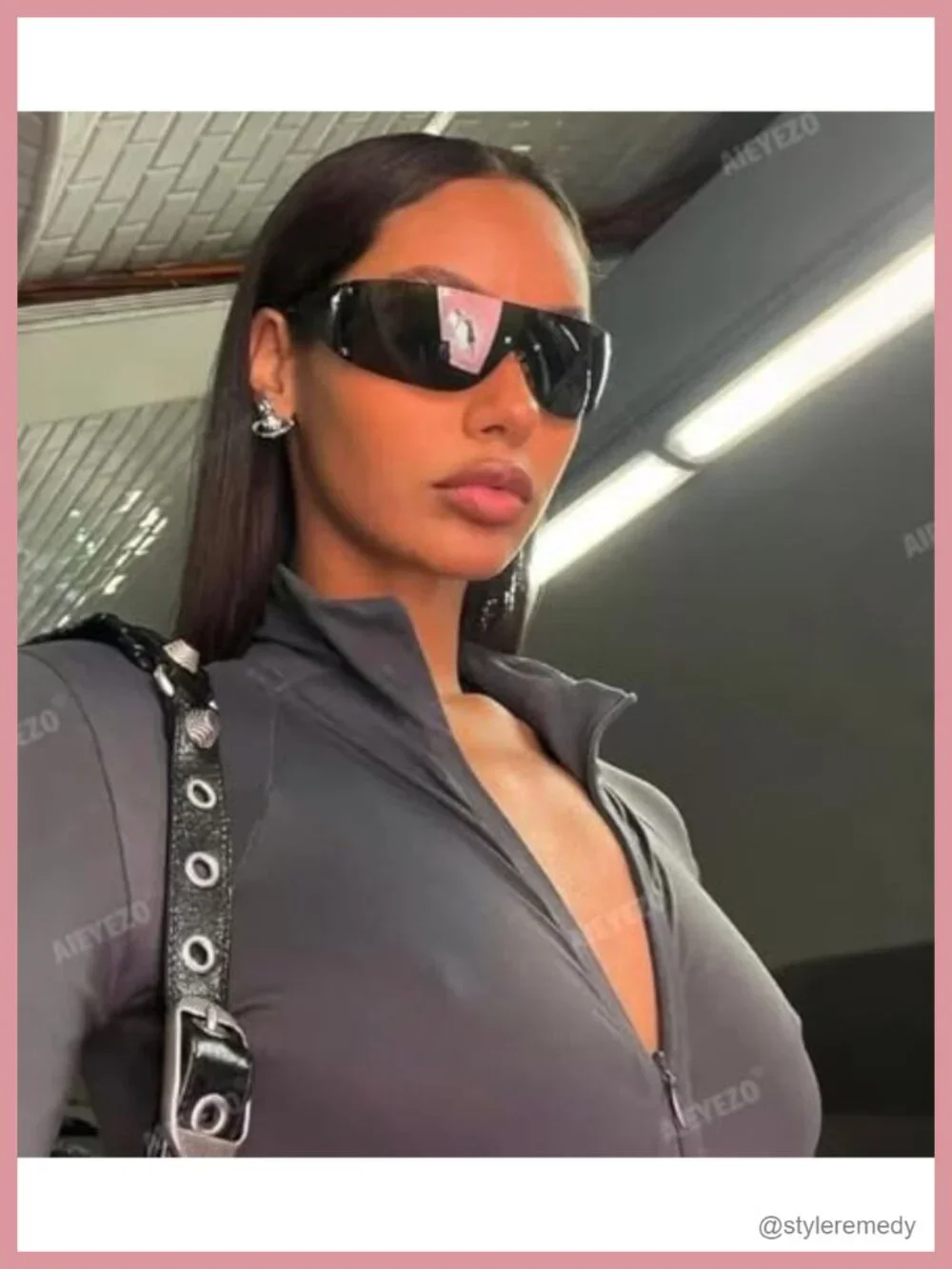 Oversized Y2K Rimless Wrap Around Sunglasses UV400 Protection